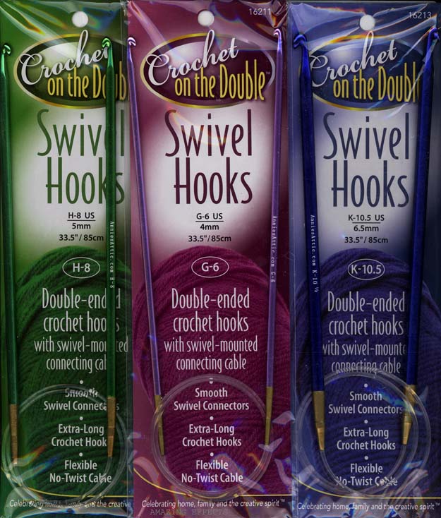 Set of 3 Crochet on the Double double-ended swivel CROCHET HOOKS G-6 H ...