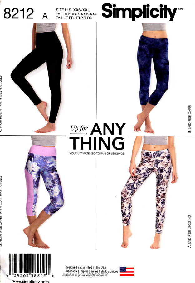 Simplicity Sewing Pattern 8212 Women's XXSXXL knit Leggings Yoga pants